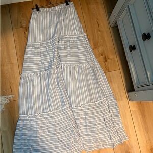 Daytrip Blue and White Tiered Maxi Skirt